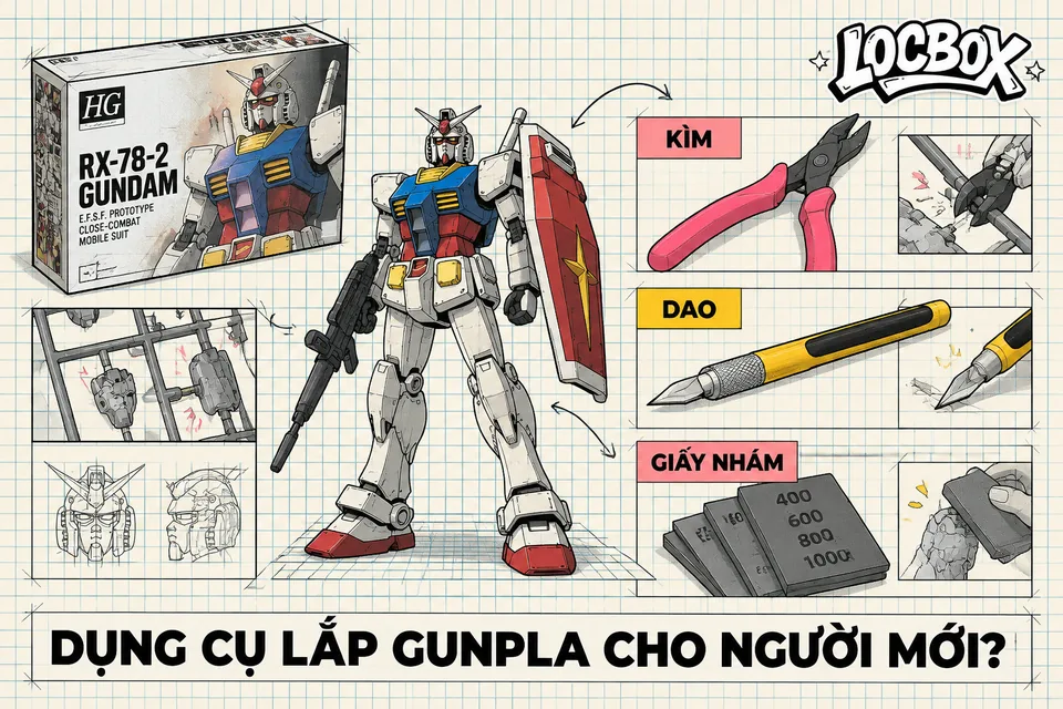 Dụng cụ lắp Gunpla cho người mới: kìm, dao, giấy nhám cần gì?