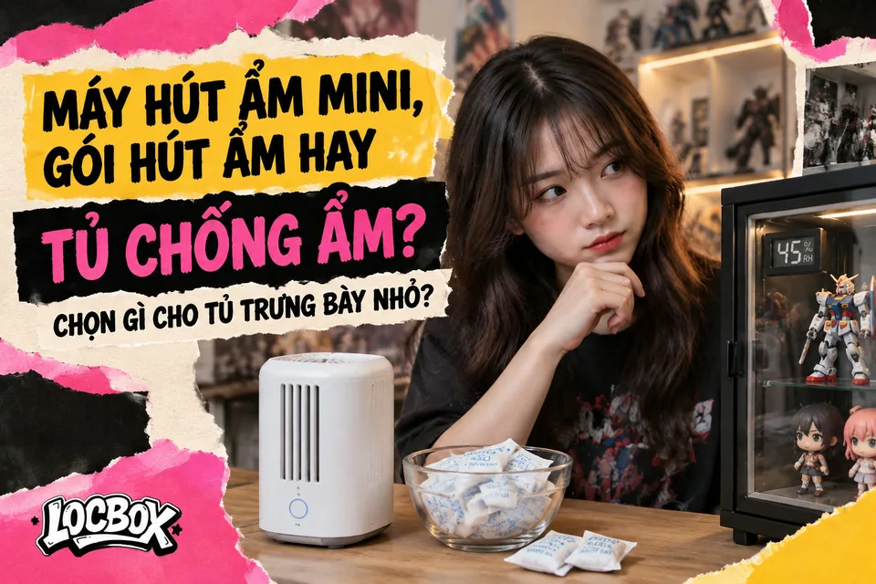 Máy hút ẩm mini, gói hút ẩm hay tủ chống ẩm: chọn gì cho tủ trưng bày nhỏ?