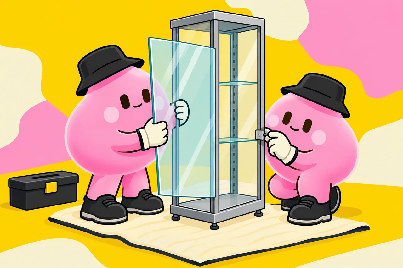 Bước 5: Lắp các tấm kính cố định