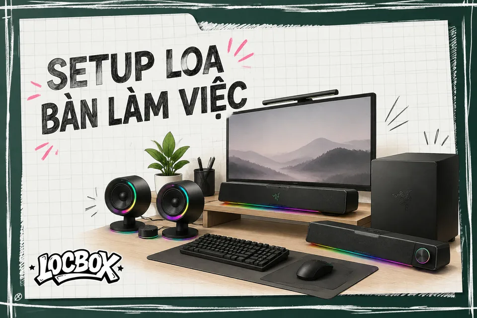 Razer Leviathan V2, Nommo V2 Pro và Creative Katana V2 setup bàn làm việc