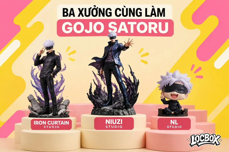 Studio Iron Curtain, NIUZI và NL: ba xưởng cùng làm tượng Gojo nhưng khác kích thước